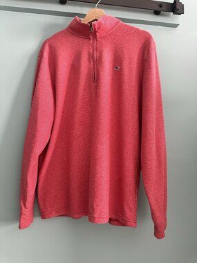 Vineyard Vines Coral Waffle-Knit Whale Pullover